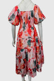Puff-Sleeve Smocked Midi Dress
