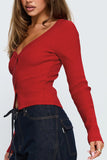 Ribbed Button-Up Top