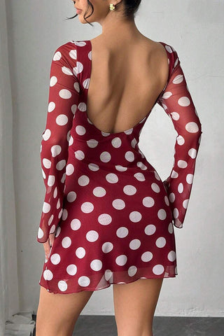 Polka Dot Open-Back Casual Dress