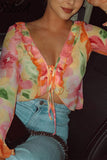 Floral Ruffle Tie-Front Blouse