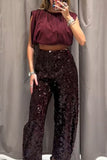 Fur Trim Top & Sequin Pants Set