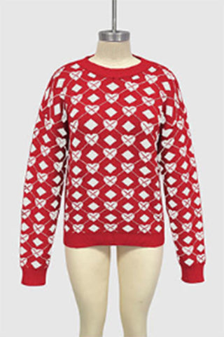 Heart Pattern Crewneck Sweater