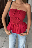 Smocked Strapless Peplum Top
