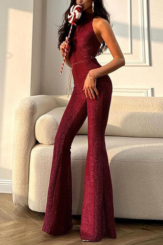 Halter Neck Flare Leg Jumpsuit
