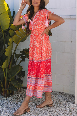 Floral Tied Sleeve Empire Waist Dress