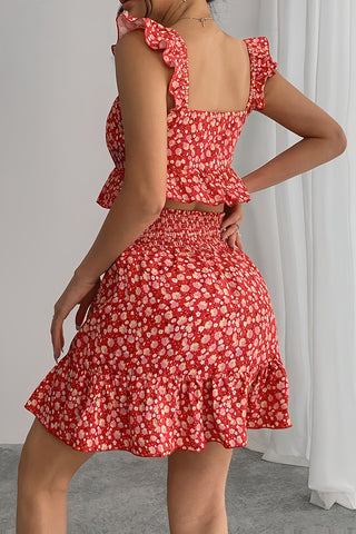 Ruffle Sleeve Floral Two-Piece Set