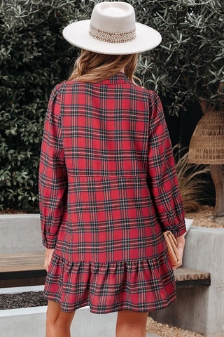Plaid Ruffle Hem Casual Dress