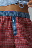 Button-Detail Plaid Casual Pants