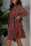 Plaid Frilly Collar Long Sleeve Mini Dress