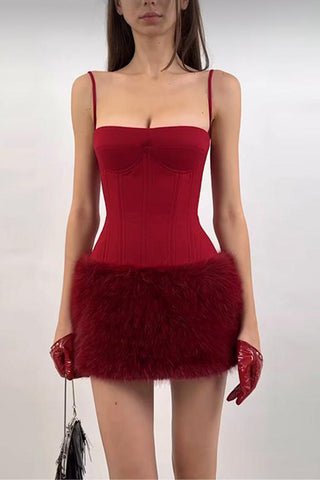 Strapless Fur-Trim Night Out Dress