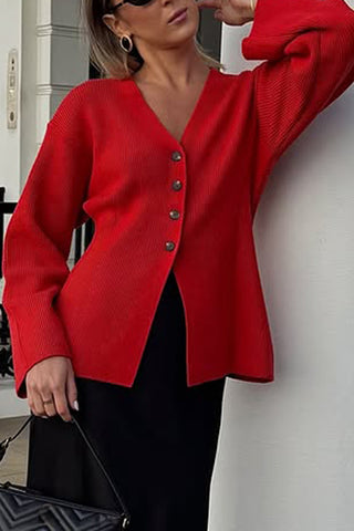 Button-Up V-Neck Cardigan