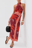 Halter Neck Tropical Midi Dress