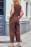 Checkered Sleeveless Pants Set