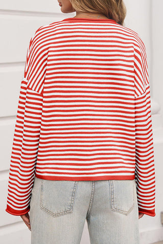 Striped Button-Front Cardigan