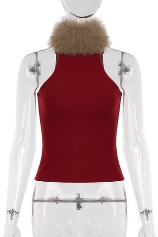Furry Sleeveless Leopard Tank