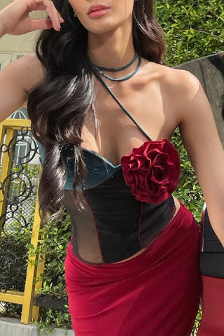 Asymmetric Floral Appliqué Tank Top