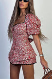 Floral Print Short Set with Lace Trim