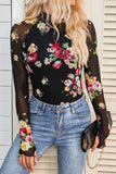 Floral High-Neck Long Sleeve Blouse
