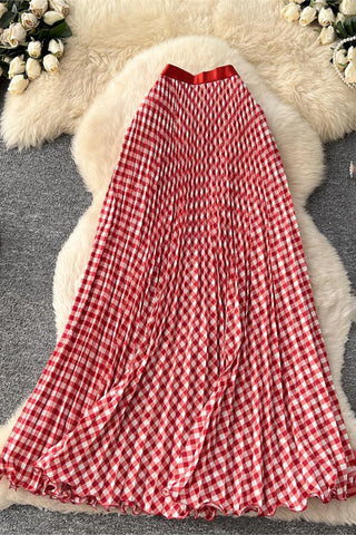 Checkered Flowing Maxi Skirt