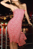 Strapless Heart Print Midi Dress
