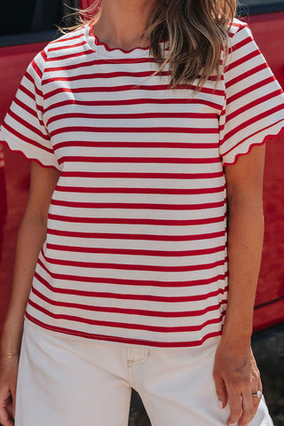 Striped Scallop-Edge T-Shirt