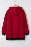 Contrast Cuffed Drop Shoulder Zip Up Tunic Hoodie
