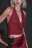 Plunge Neck Draped Halter Top