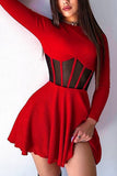 Mesh Panel Flared Night Out Dress