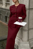 Buttoned Blazer and Skirt Set