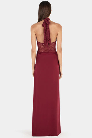 Halter Neck Evening Dress with Lace Detail