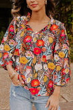 Floral Print Ruffled Collar Blouse