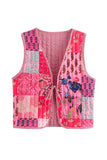 Patchwork Tie-Front Vest