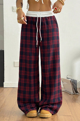 Stylish Plaid Wide-Leg Casual Pants