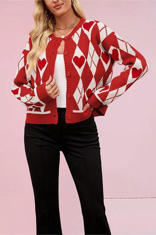 Heart Pattern Button-Front Cardigan