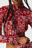 Floral Mesh Long Sleeve Blouse