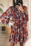 Floral Print Wrap V Neck Mini Dress