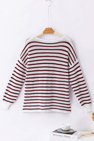 Striped Knit Split Hem Sweater