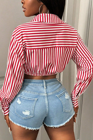 Striped Button-Front Crop Top