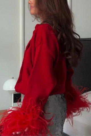 Feather-Trim Cardigan