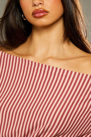 Off-Shoulder Striped T-Shirt