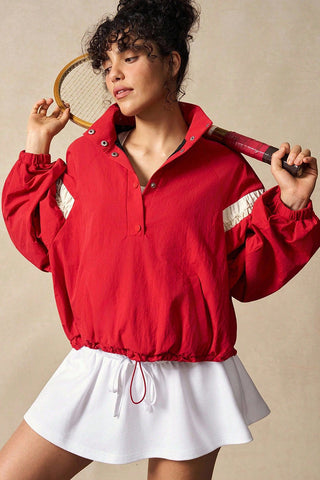 Snap-Front Sporty Sweatshirt