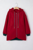 Contrast Cuffed Drop Shoulder Zip Up Tunic Hoodie