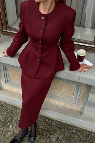Buttoned Blazer and Skirt Set