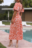 Puff Sleeve Printed Midi Dress