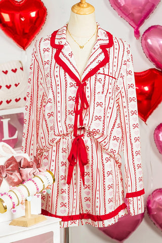 Heart Bow Print Pajama Shorts Set