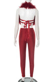 Chic Sleeveless Fuzzy Vest and Pants Set