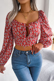 Floral Puff Sleeve Tie Front Blouse