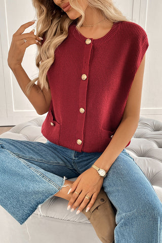 Buttoned Sleeveless Cardigan