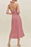 Halter Neck Gingham Midi Dress