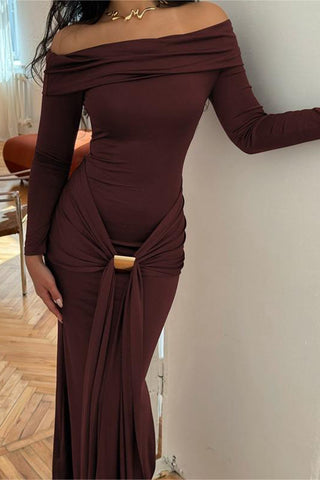 Off-Shoulder Long Sleeve Casual Dress